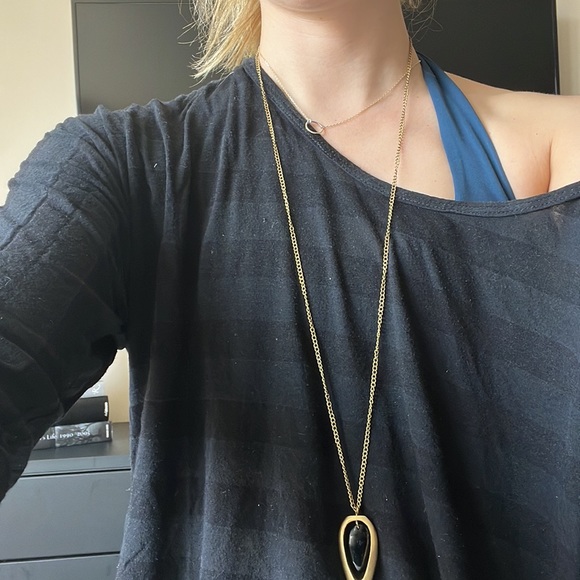 Anthropologie long brass and black stone pendent necklace - Picture 4 of 4